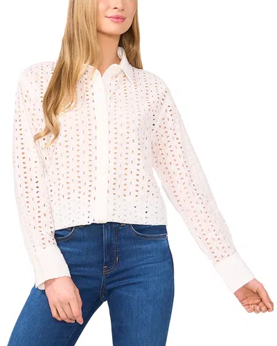 CECE CECE EYELET BUTTON DOWN BLOUSE