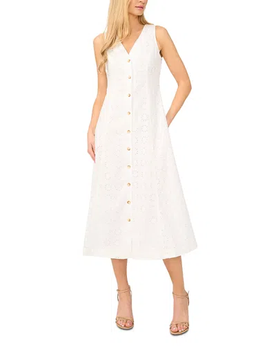 Cece Sleeveless Cotton Eyelet Midi Dress In Transparent