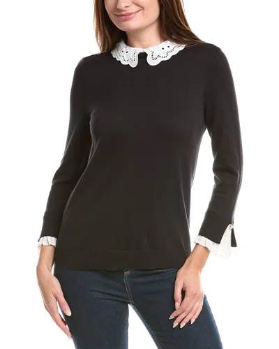 Cece Eyelet Collar Sweater In Black