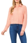 Cece Eyelet Button Down Blouse In Peach Rust