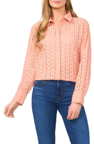 CECE CECE EYELET EMBROIDERED COTTON BUTTON-UP SHIRT