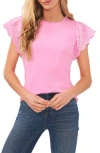 Cece Eyelet Flutter Sleeve T-shirt