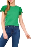 Cece Eyelet Flutter Sleeve T-shirt In Green