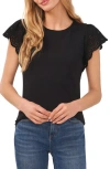 CECE EYELET FLUTTER SLEEVE T-SHIRT