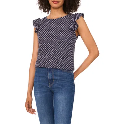 Cece Eyelet Flutter Sleeve Top In Blue