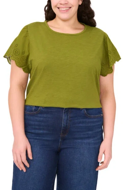 Cece Eyelet Sleeve Top In Green
