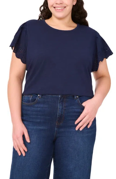Cece Eyelet Sleeve Top In Blue