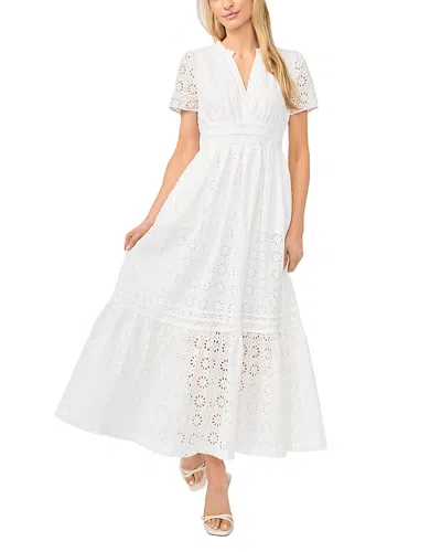 Cece Eyelet Split Neck Maxi Dress In White