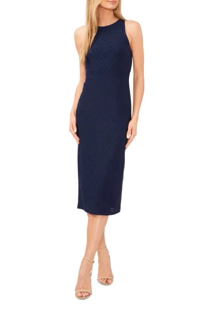 Cece Eyelet Stretch Cotton Midi Dress In Classic Navy