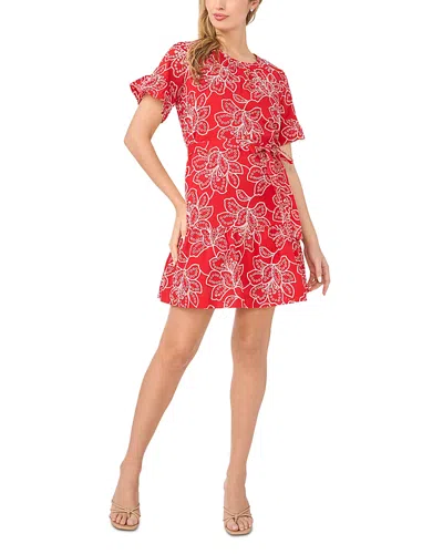 Cece Eyelet Tie Waist Mini Dress In Multi