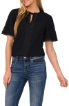 Cece Eyelet Trim Moss Crepe Top In Rich Black