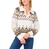 Cece Fair Isle Boxy Collar Sweater In Antique White