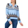Cece Fair Isle Boxy Collar Sweater In Blue Heather