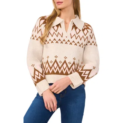 Cece Fair Isle Boxy Collar Sweater In Blushing Bride