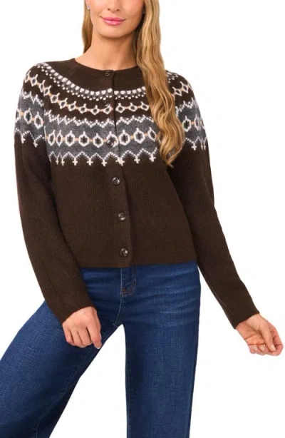 Cece Fair Isle Cardigan In Brown