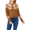 Cece Women's Fair Isle Long-sleeve Cardigan Sweater In Toasted Brown