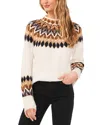 Cece Fair Isle Funnel Neck Sweater In Antique White