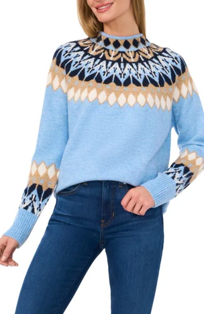 Cece Fair Isle Funnel Neck Sweater In Blue Heather