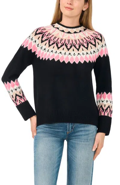 Cece Fair Isle Funnel Neck Sweater In Black