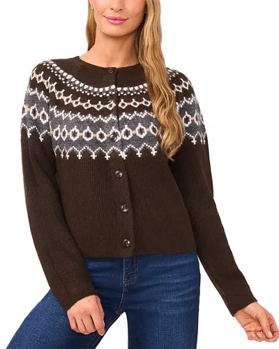 Cece Fair Isle Raglan Cardigan In Brown
