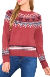 Cece Fair Isle Ribbon Detail Crewneck Sweater In Red
