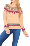 Cece Fair Isle Ribbon Detail Crewneck Sweater In Gold