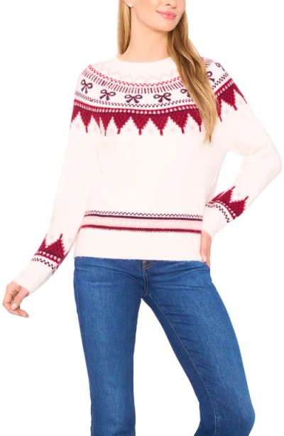 Cece Fair Isle Ribbon Detail Crewneck Sweater In Red
