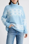 Cece Women's Fair Isle Long Sleeve Turtleneck Sweater In Blue Heather