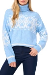 Cece Women's Fair Isle Long Sleeve Turtleneck Sweater In Blue Heather