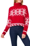 Cece Fair Isle Turtleneck Sweater In Glamour Red