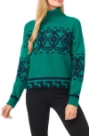 Cece Women's Fair Isle Turtleneck Sweater In Lush Meadow