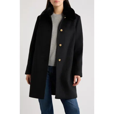 Cece Faux Fur Collar Single Breasted Coat In Black