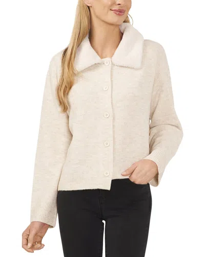 Cece Faux Fur Collared Cardigan In Beige
