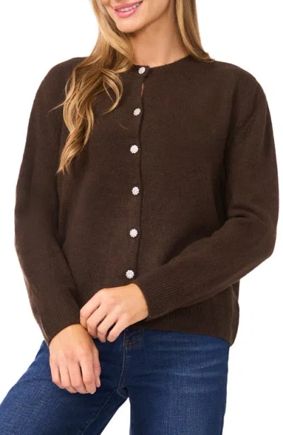 Cece Faux Jewel Button Cardigan In Brown