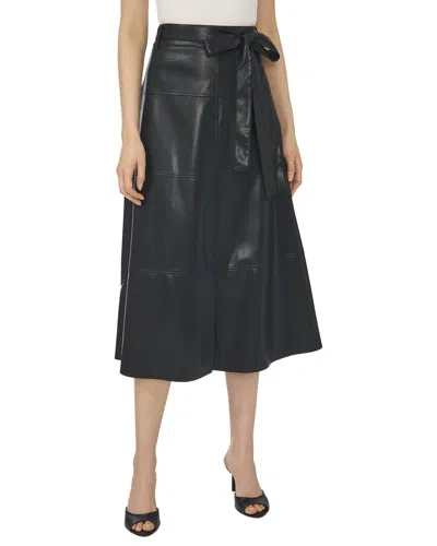 Cece Faux Leather Tie Waist Midi Skirt In Black