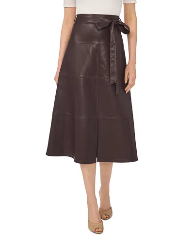 Cece Faux Leather Tie Waist Midi Skirt In Brown