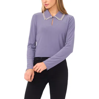 Cece Faux Pearl & Rhinestone Detail Knit Top In Purple