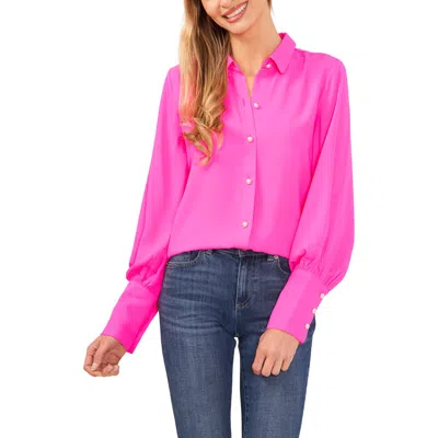 Cece Faux Pearl Button-up Shirt In Pink Shock
