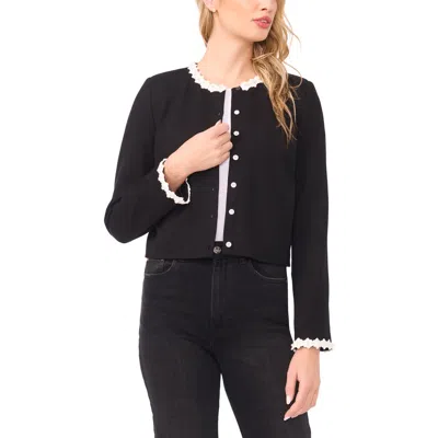 Cece Faux Pearl Floral Trim Jacket In Black