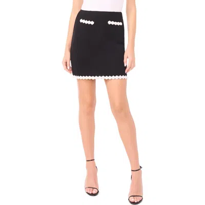 Cece Faux Pearl Floral Trim Miniskirt In Rich Black