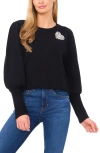 Cece Faux Pearl Heart Embellished Crewneck Sweater In Black