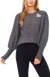 Cece Faux Pearl Heart Embellished Crewneck Sweater In Gray