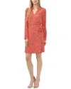 Cece Floral Long Sleeve Faux Wrap Shirtdress In Red