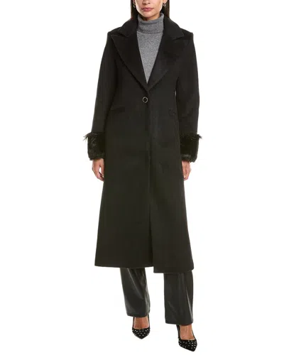 Cece Feather Cuff Maxi Coat In Black