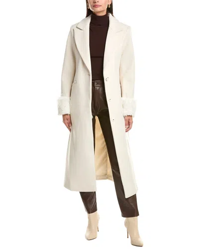 Cece Feather Cuff Maxi Coat In Neutral