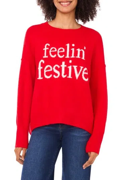 Cece Feelin' Festive Sweater In Red