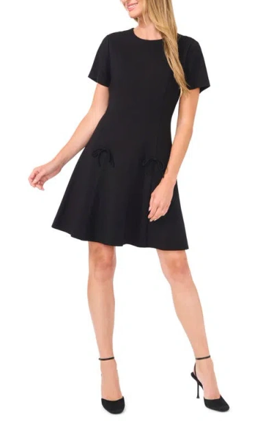 Cece Womens Bow Rayon Fit & Flare Dress In Rich Black