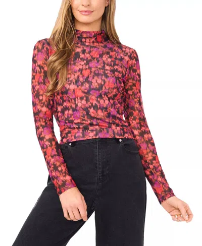 Cece Fitted Long Sleeve Turtleneck Top In Gray In Multi