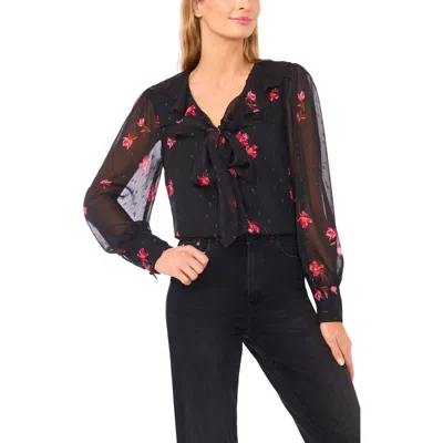CECE CECE FLORA METALLIC TIE NECK TOP