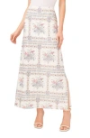 Cece Floral A-line Linen Blend Maxi Skirt In Egret Ivory